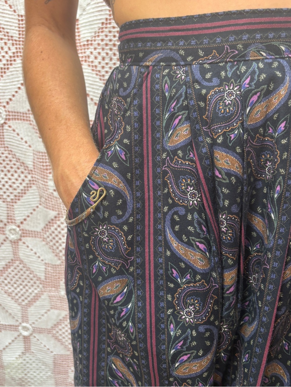 Vintage Paisley Pleated Midi Skirt Sz XS - Picture 4 of 14
